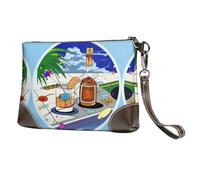 HGFDSAPOIK Wine By The Pool Stylish Leather Clutch Bag With Full-Print Design â€“ Durable Genuine Leather & Double-Sided Print, Multi-Functional Purse For Women & Girls