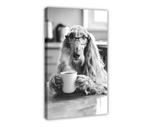 HGFH5TD Afghan Hound Dog Drinking Coffee & Wearing Glasses, Funny Kitchen, Lover Humor, Lovers, AI Canvas Poster Bedroom Decor Sports Landscape Office Room Decor Gift 20x30inch(50x75cm)