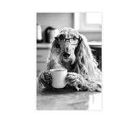 HGFH5TD Afghan Hound Dog Drinking Coffee & Wearing Glasses, Funny Kitchen, Lover Humor, Lovers, AI Canvas Art Poster And Wall Art Picture Print Modern Family Bedroom Decor Posters 24x36inch(60x90cm)