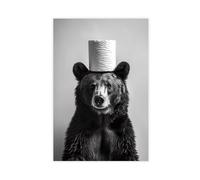 HGFH5TD Bear With A Toilet Paper Roll on Head, Bathroom, Vintage Animal Photo, Bear Humor Canvas Poster Bedroom Decor Sports Landscape Office Room Decor Gift 16x24inch(40x60cm)