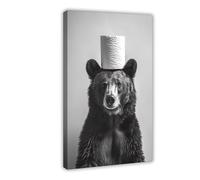 HGFH5TD Bear With A Toilet Paper Roll on Head, Bathroom, Vintage Animal Photo, Bear Humor Poster Print Decorative Painting Canvas Wall Art Living Room Posters Bedroom Painting 16x24inch(40x60cm)