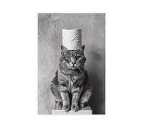 HGFH5TD Cat With A Toilet Paper Roll on Head, Bathroom, Vintage Animal Photo, Vintage Wall Decoration Famous Oil Paintings for Living Room Classic Artwork Pictures Home Decor 20x30inch(50x75cm)