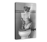 HGFH5TD Cheetah Sitting on The Toilet Reading A Newspaper, Vintage Style Animal Photo, Animal, Poster Print for Teen Boys Room Wall Art Canvas Painting Print 24x36inch(60x90cm)