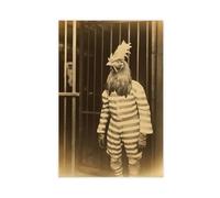 HGFH5TD Chicken in Prison Wearing A Striped Suit, Funny Vintage Animal, Retro Photograph, Canvas Poster Wall Art Decor Print Picture Paintings for Living Room Bedroom Decoration 16x24inch(40x60cm)