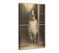 HGFH5TD Chicken in Prison Wearing A Striped Suit, Funny Vintage Animal, Retro Photograph, Canvas Poster Wall Art Decor Print Picture Paintings for Living Room Bedroom Decoration 24x36inch(60x90cm)