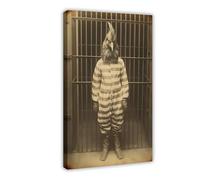 HGFH5TD Chicken in Prison Wearing A Striped Suit, Funny Vintage Animal, Retro Photograph, Poster Canvas Artwork Prints Rustic Farmhouse Decorations for Living Room Bathroom Bedroom 12x18inch(30x45cm)