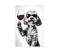 HGFH5TD Cockapoo Dog Drinking Wine & Wearing Sunglasses, Funny Kitchen, Dog Lover Humor, Dining Room, Wine Lovers, Canvas Wall Art Print Poster For Home School Office Decor 24x36inch(60x90cm)