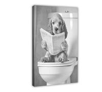 HGFH5TD Cocker Spaniel Puppy Sitting on The Toilet Reading A Newspaper, Dog Humor, Vintage Animal, AI Poster for Room Aesthetics Canvas Wall Art Poster And Print 16x24inch(40x60cm)
