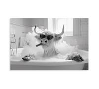 HGFH5TD Cool Highland Cow in Bathtub Smoking A Cigar, Vintage Style Animal Photography, Cow Taking A Bath, Poster for Room Aesthetics Canvas Wall Art Poster And Print 20x30inch(50x75cm)
