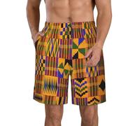 HGFVY African Ethnic Pattern Print Men's Swim Trunks | Quick Dry Drawstring Beach Shorts, White, S
