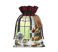 HGFVY Afternoon Tea 1pcs Drawstring Tote Bag 8.3x11.8in For Christmas Gifting And Storage And With Kraft Gift Tags