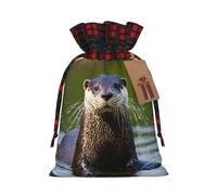 HGFVY Animal Cute Brown Otters 1pcs Drawstring Tote Bag 8.3x11.8in For Christmas Gifting And Storage And With Kraft Gift Tags