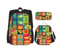 Hgfvy Art Style Fruit Lightweight Backpack For Backpack With Insulated Lunch Tote And Pencil Case Bag Set, Black, One Size