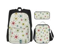 Hgfvy Atomic Stars Retro Pattern Lightweight Backpack For Backpack With Insulated Lunch Tote And Pencil Case Bag Set, Black, One Size