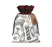 HGFVY Barber Shop Monochrome Style Print Christmas Wrapping Bags Gift Bags With Drawstring, Xmas Party Presents