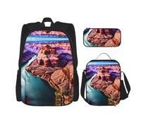 Hgfvy Beauty Grand Canyon Lightweight Backpack For Backpack With Insulated Lunch Tote And Pencil Case Bag Set, Black, One Size