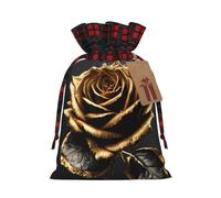HGFVY Black And Gold Flowers 1pcs Drawstring Tote Bag 8.3x11.8in For Christmas Gifting And Storage And With Kraft Gift Tags