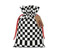 HGFVY Black And White Checkered Stripes 1pcs Drawstring Tote Bag 8.3x11.8in For Christmas Gifting And Storage And With Kraft Gift Tags