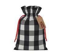 HGFVY Black And White Plaid 1pcs Drawstring Tote Bag 4.7 X 6.9in For Christmas Gifting And Storage And With Kraft Gift Tags