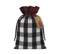 HGFVY Black And White Plaid 1pcs Drawstring Tote Bag 8.3x11.8in For Christmas Gifting And Storage And With Kraft Gift Tags