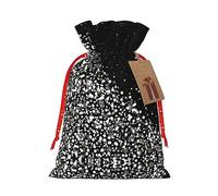 HGFVY Black White Glitter 1pcs Drawstring Tote Bag 4.7 X 6.9in For Christmas Gifting And Storage And With Kraft Gift Tags