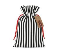 HGFVY Black & White Stripe 1pcs Drawstring Tote Bag 8.3x11.8in For Christmas Gifting And Storage And With Kraft Gift Tags
