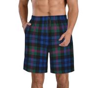 HGFVY Blue and Green Scottish Tartan Print Men's Swim Trunks | Quick Dry Drawstring Beach Shorts, White, L