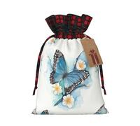 HGFVY Blue Butterfly On Blossom Flower 1pcs Drawstring Tote Bag 4.7 X 6.9in For Christmas Gifting And Storage And With Kraft Gift Tags