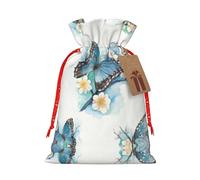 HGFVY Blue Butterfly On Blossom Flower 1pcs Drawstring Tote Bag 8.3x11.8in For Christmas Gifting And Storage And With Kraft Gift Tags