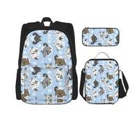 Hgfvy Blue Chinchillas And Moon Lightweight Backpack For Backpack With Insulated Lunch Tote And Pencil Case Bag Set, Black, One Size