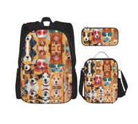 Hgfvy Cute Pug Dog Lightweight Backpack For Backpack With Insulated Lunch Tote And Pencil Case Bag Set, Black, One Size