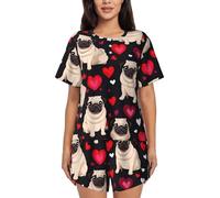 HGFVY Cute Pug Pajamas Set Women'S Short Sleeve Loungewear 2 Piece For Relaxed Home Office, Black, M