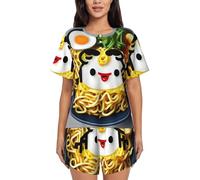 HGFVY Egg Cup Noodle Ramen Pajamas Set Women'S Short Sleeve Loungewear 2 Piece For Relaxed Home Office