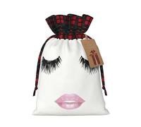 HGFVY Eyelash Lip White 1pcs Drawstring Tote Bag 8.3x11.8in For Christmas Gifting And Storage And With Kraft Gift Tags