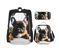 Hgfvy French Bulldog Lightweight Backpack For Backpack With Insulated Lunch Tote And Pencil Case Bag Set, Black, One Size