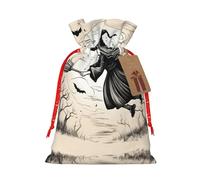 HGFVY Halloween Witch Flying 1pcs Drawstring Tote Bag 8.3x11.8in For Christmas Gifting And Storage And With Kraft Gift Tags