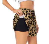 HGFVY Leopard Animal Print 2 in 1 Women's Workout Shorts for Athletic Gym Running Shorts with Pockets, Black, S