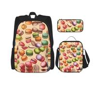 Hgfvy Macaron Biscuit Flavored Lightweight Backpack For Backpack With Insulated Lunch Tote And Pencil Case Bag Set, Black, One Size