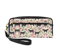 HGFVY Pink Flower Show Steer Cows Makeup Bag,Small Travel Makeup Organizer Bag For Women Double Layer Portable Makeup Bags, Black, One Size