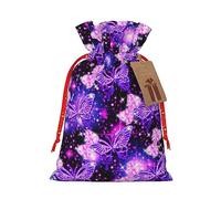 HGFVY Purple Cute Butterfly Print 1pcs Drawstring Tote Bag 8.3x11.8in For Christmas Gifting And Storage And With Kraft Gift Tags