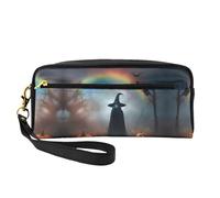 HGFVY Rainbow Halloween Ghost Witch Hat Spiders Makeup Bag,Small Travel Makeup Organizer Bag For Women Double Layer Portable Makeup Bags, Black, One Size