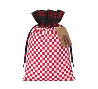 HGFVY Red Checkered White Squares 1pcs Drawstring Tote Bag 4.7 X 6.9in For Christmas Gifting And Storage And With Kraft Gift Tags
