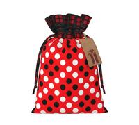 HGFVY Red White Polka Dot 1pcs Drawstring Tote Bag 4.7 X 6.9in For Christmas Gifting And Storage And With Kraft Gift Tags