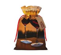 HGFVY Red Wine 1pcs Drawstring Tote Bag 8.3x11.8in For Christmas Gifting And Storage And With Kraft Gift Tags