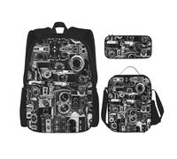 Hgfvy Retro Cool Camera Collection Lightweight Backpack For Backpack With Insulated Lunch Tote And Pencil Case Bag Set, Black, One Size