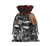 HGFVY Retro Cool Camera Collection Print Christmas Wrapping Bags Gift Bags With Drawstring, Xmas Party Presents, Medium, Black