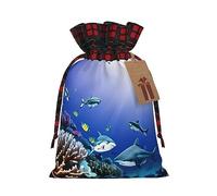 HGFVY Shark Swimming Under The Sea 1pcs Drawstring Tote Bag 8.3x11.8in For Christmas Gifting And Storage And With Kraft Gift Tags
