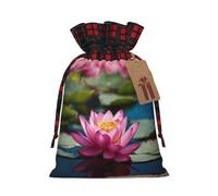 HGFVY Spirit Of The Lotus Print Christmas Wrapping Bags Gift Bags With Drawstring, Xmas Party Presents, Medium, Black