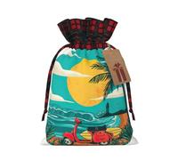 HGFVY Sunset Beach Palm Tree 1pcs Drawstring Tote Bag 4.7 X 6.9in For Christmas Gifting And Storage And With Kraft Gift Tags