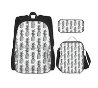 Hgfvy Tropical Theme Pineapple Pattern Lightweight Backpack For Backpack With Insulated Lunch Tote And Pencil Case Bag Set, Black, One Size